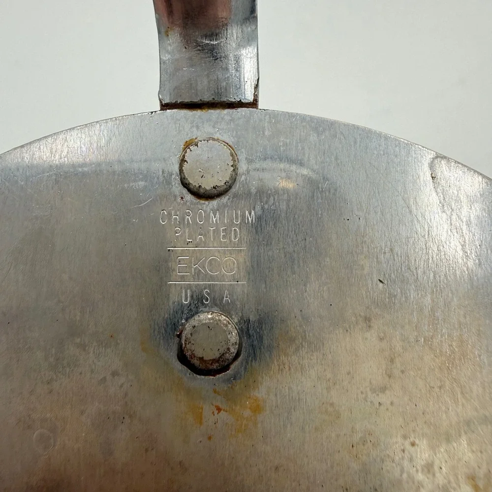 Vintage EKCO Spatula Chromium Plated Slotted Turner USA Olive Green Handle 11.5